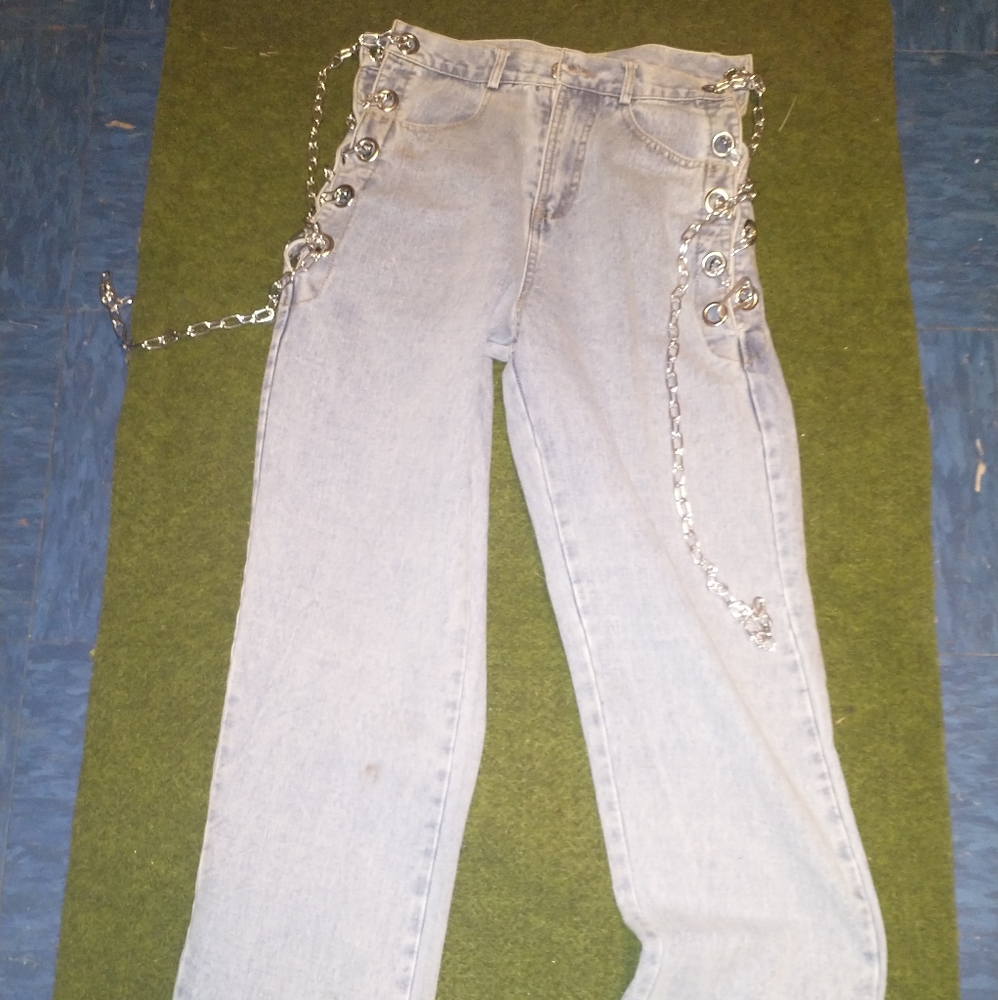 I ❤️ DIY JEANS (HENGSHENG). SILVER CHAINS SIDE CLOSURE